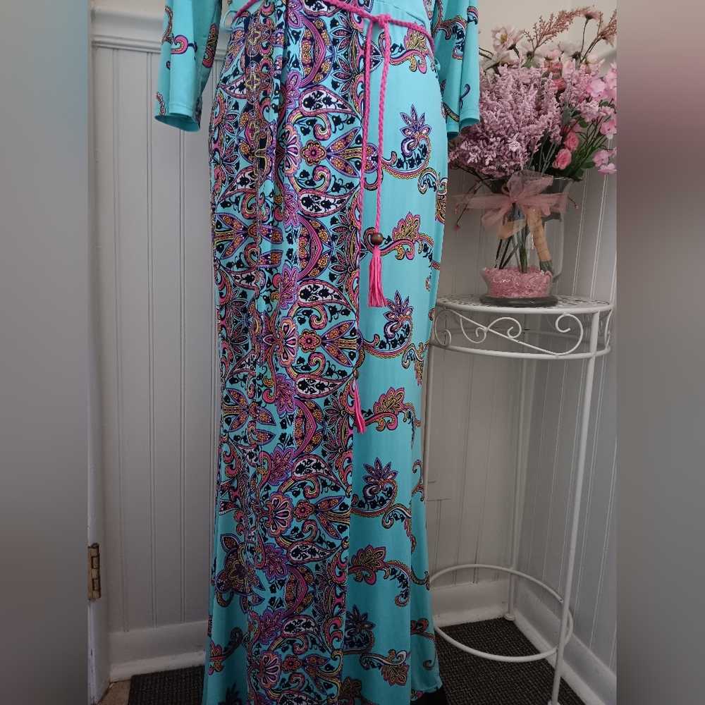 Womens Auditions 1X Teal and Paisley Wrap Maxi Dress - Picture 4 of 10
